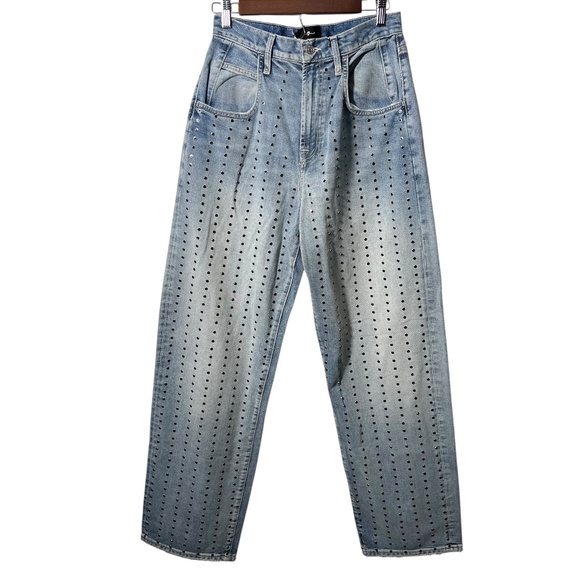 7 For All Mankind Luxe Vintage Jennifer Studded High Rise Straight Jeans Sz 27 - Picture 2 of 10